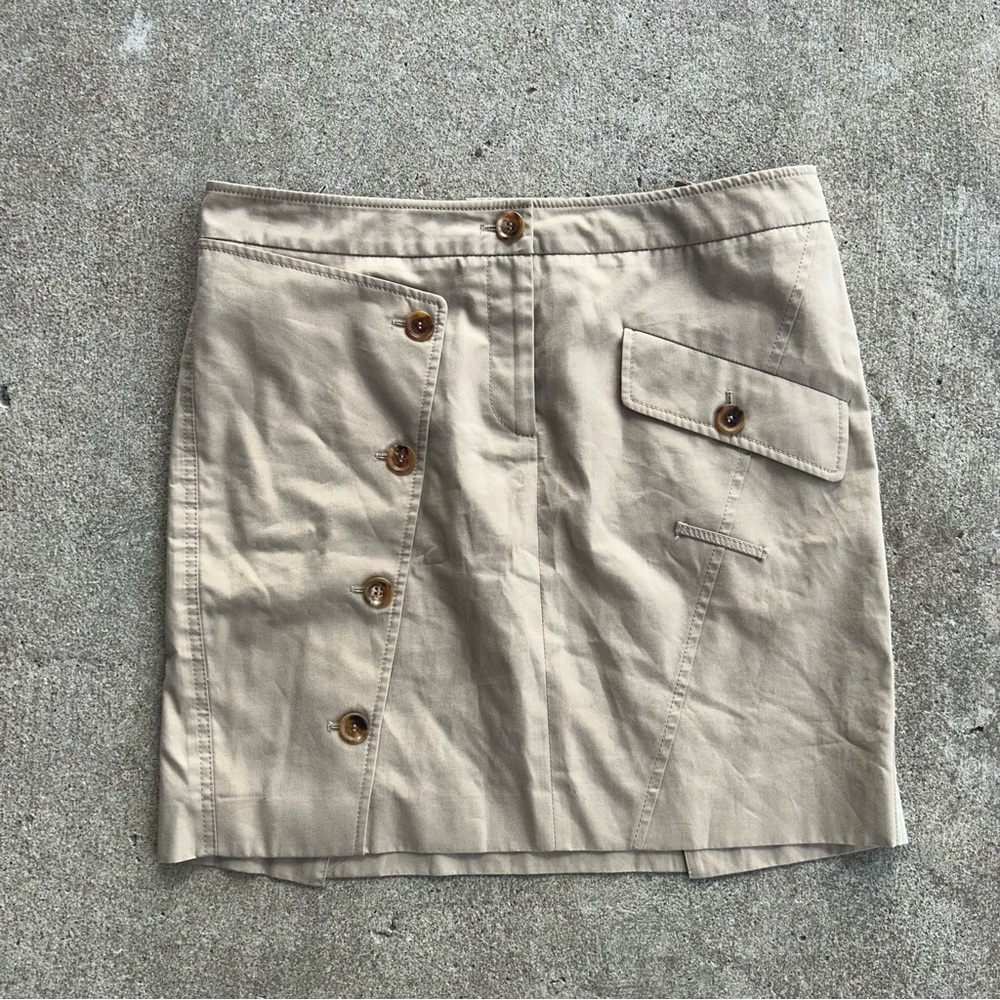 Burberry Button Front Mini Skirt Size 10 Khaki Cotton